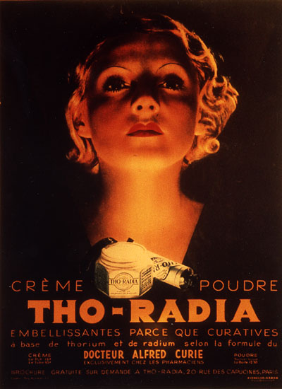 Publicit� vantant les m�rites d'une cr�me de beaut� au thorium et au radium